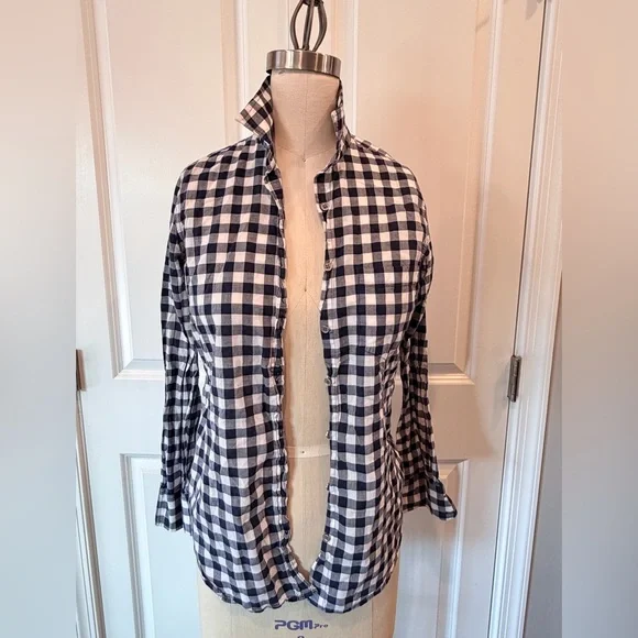 Navy White Gingham Button Down Shirt XS Relaxed Fit Cotton Preppy J.Crew - Picture 2 of 10